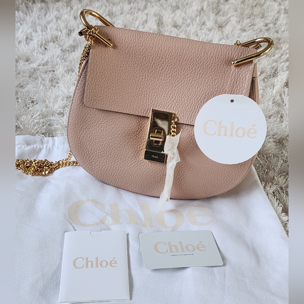 $ 2050 New 100% Auth Chloe Drew Small Women Cement Pink Leather Bag Crossbody